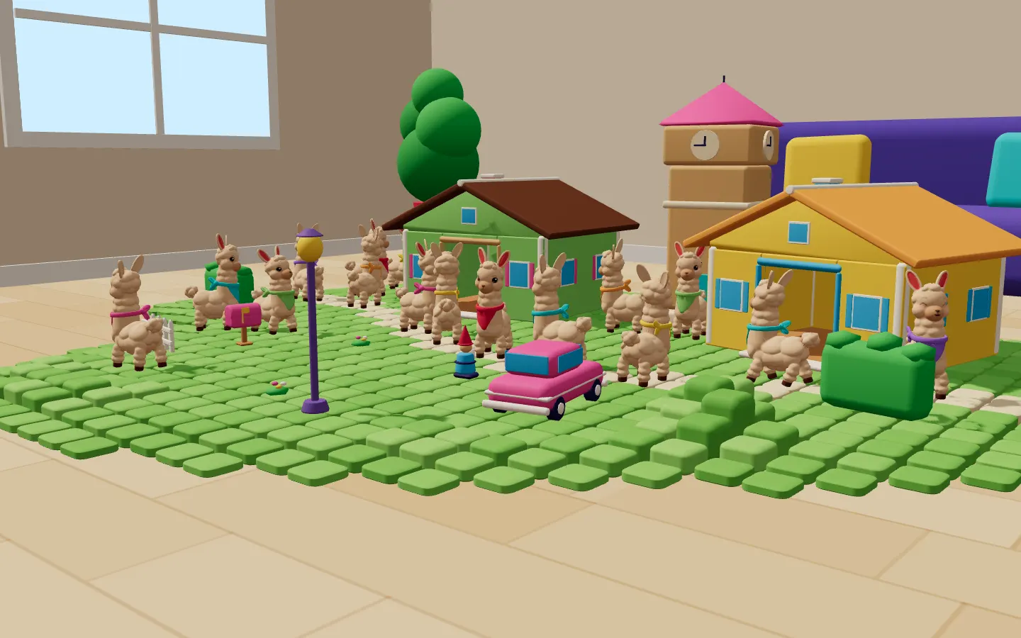 A herd of llamas standing in the world